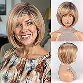 HAIRCUBE Bob Wigs for Women Synthetic Wig with Fringe Mixed Blonde Color