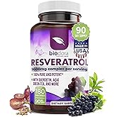 Resveratrol 1600mg - 180 Capsules | Trans-Resveratrol Antioxidant Supplement with Natural Green Tea, Grape Seed Polyphenols & Quercetin, Supports Digestive, Heart Health, Immune System, Brain Function