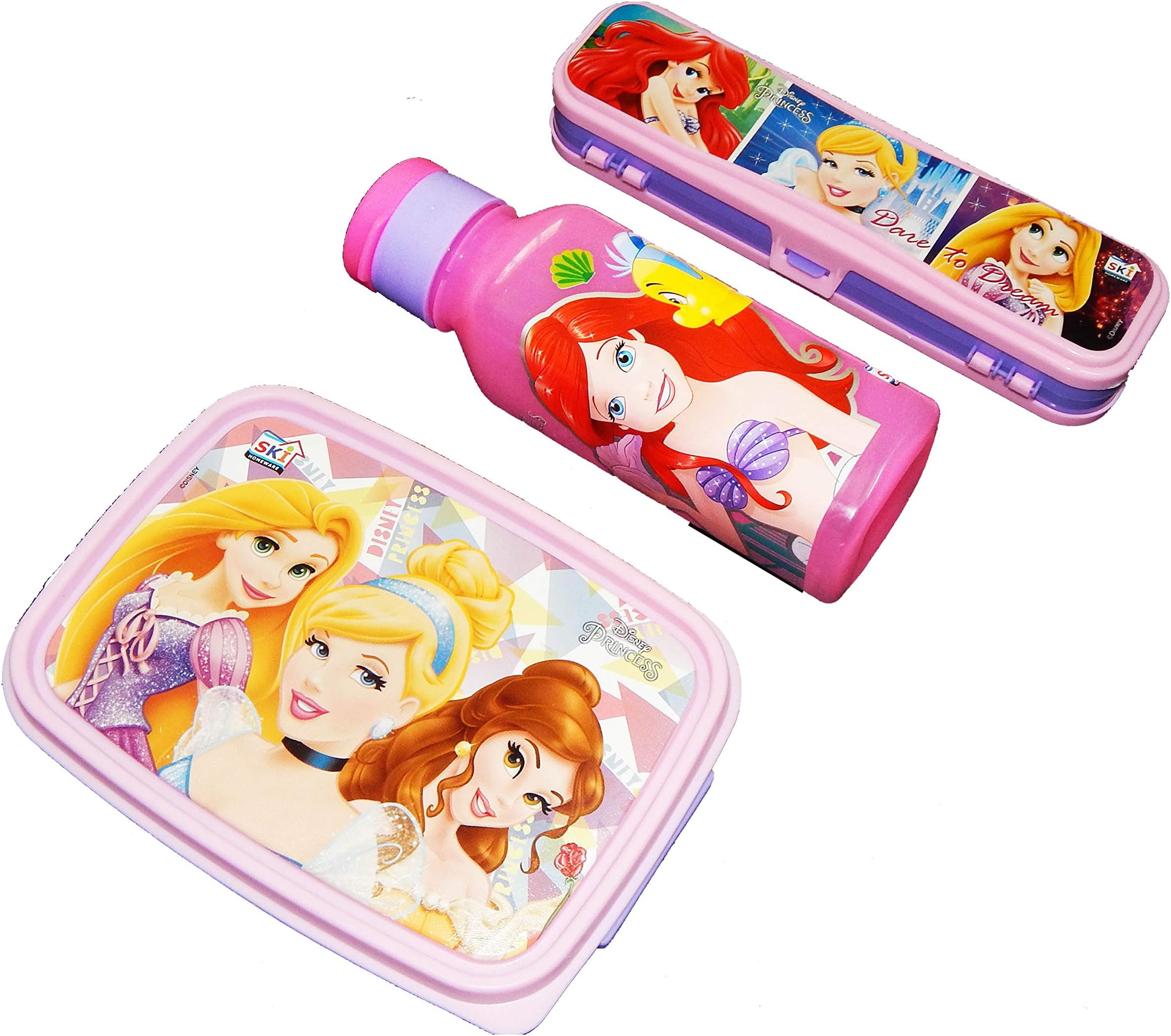 ThemeHouseParty® Cartoon Character Printed Virgo Gift Set -3 in 1 Set of- Lunch Box , Pencil Box and Water Bottle for Kids Girl Boy School Going Children (Princess)