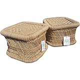 EcowoodiesBabiana Eco Friendly Handicraft Cane / Wooden Breakfast Kitchen Pub High Chair,(Beige- 2 Stools)