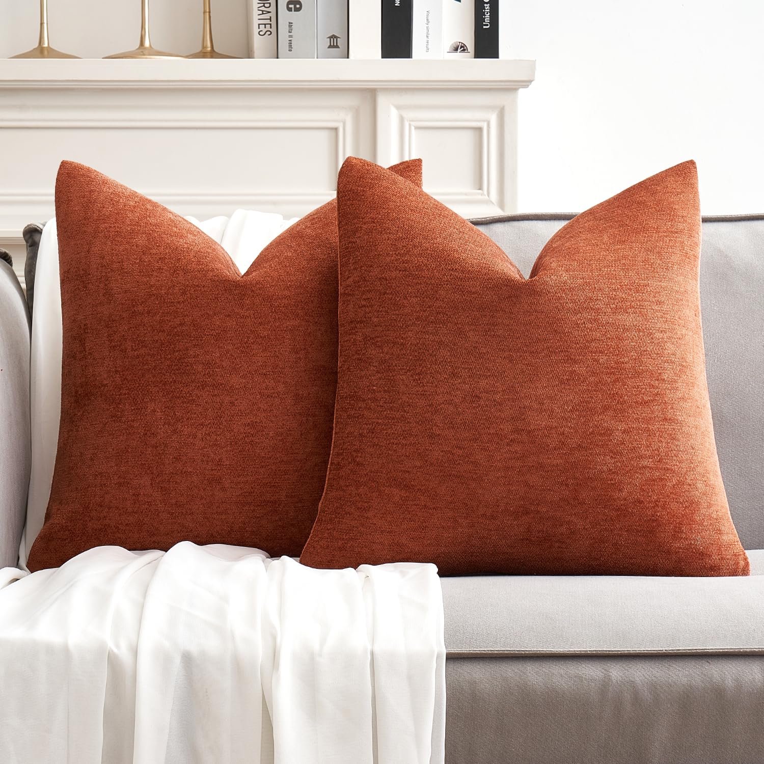 Photo 1 of MIULEE Pack of 2 Fall Rust Decorative Pillow Covers 18x18 Inch Soft Chenille Couch Throw Pillows Farmhouse Cushion Covers for Home Decor Sofa Bedroom Living Room