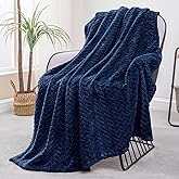 Exclusivo Mezcla Fleece Throw Blanket for Couch and Bed, 50x70 Inches Soft Cozy Jacquard Flannel Blankets, Lightweight Fuzzy Plush Warm Throws for Women, Navy Blue