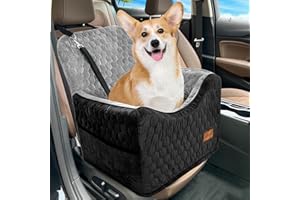 Lingusta Dog Car Seat for Small/Medium Dog,Dog Booster Seat,Washable Removable Pet Travel Safety Pet Car Seat with Storage Pockets, Suitable for Dogs Under 35 Lbs(BlackGray)