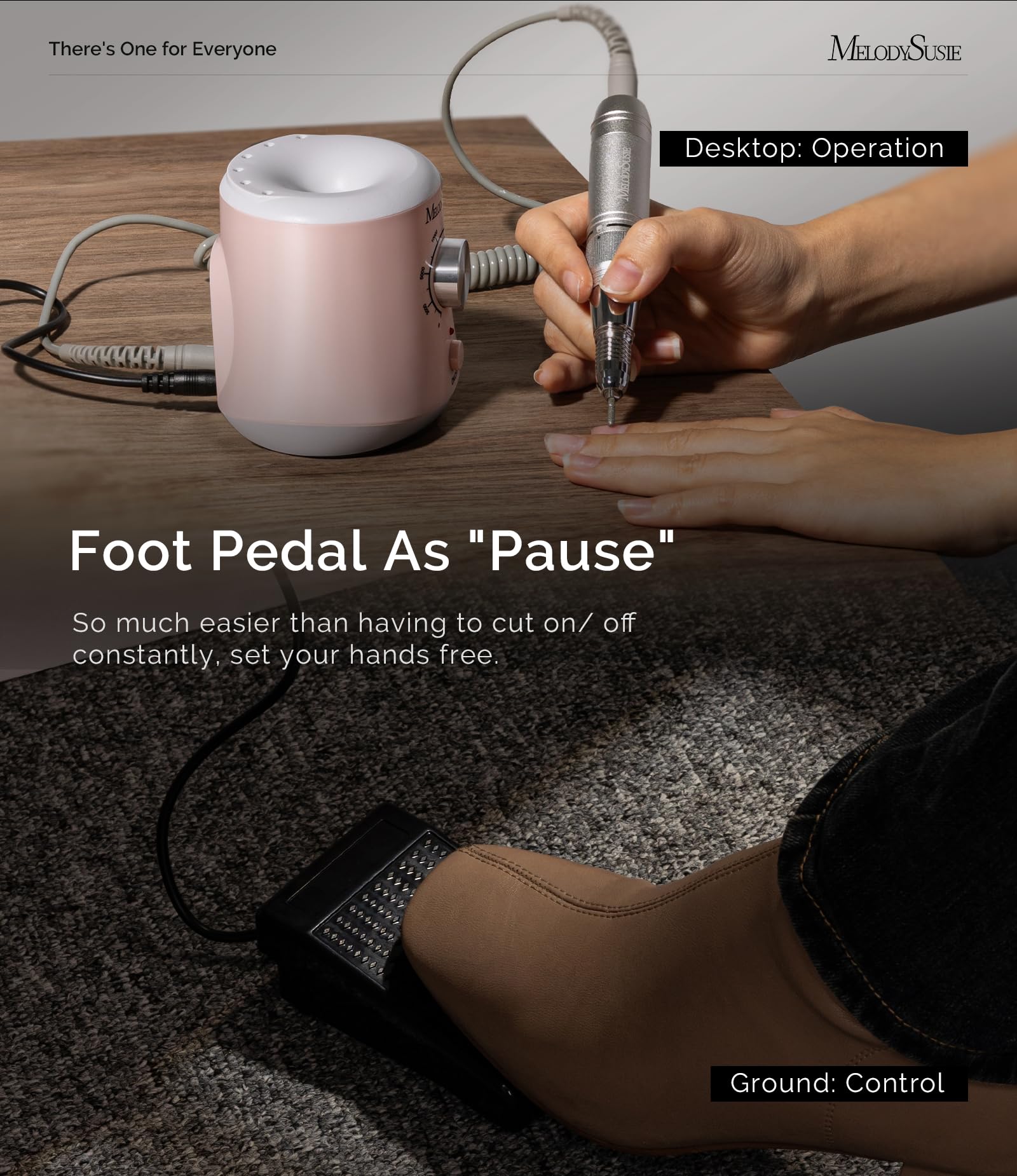 MelodySusie Electric Nail Drill with Foot Pedal, 30000RPM Professional Nail File Bits & Sanding Bands Kit for Acrylic & Gel Nails, Efile Nail Drill Set for Manicure Pedicure Polishing, Scarlet Pink - Image 5