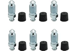 ABCZOK 6 PCS Brake Bleeder Screws,Bleeder Valve,Bleeders,Caliper Bleeder Screw with Rubber Cap M10x1.5-29.2mm, H9406-6,13908,12702,105407,Standard Metric Bleeding Screws Bleed Kit