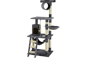 Go Pet Club 62" Classic Cat Tree Kitty Tower Kitten Condo Scratcher for Indoor Cats with Sisal Posts, Condo, Ladder, Soft Perch, Hammock, Basket Bed, and Tunnel Cat Activity Center Furniture, Gray