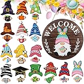 Qunclay Interchangeable Wooden Gnome Decor Holiday Seasonal Gnome Decorations with Magnet Pieces and Detachable Hats Changeable Welcome Sign for Home(Attractive Style)