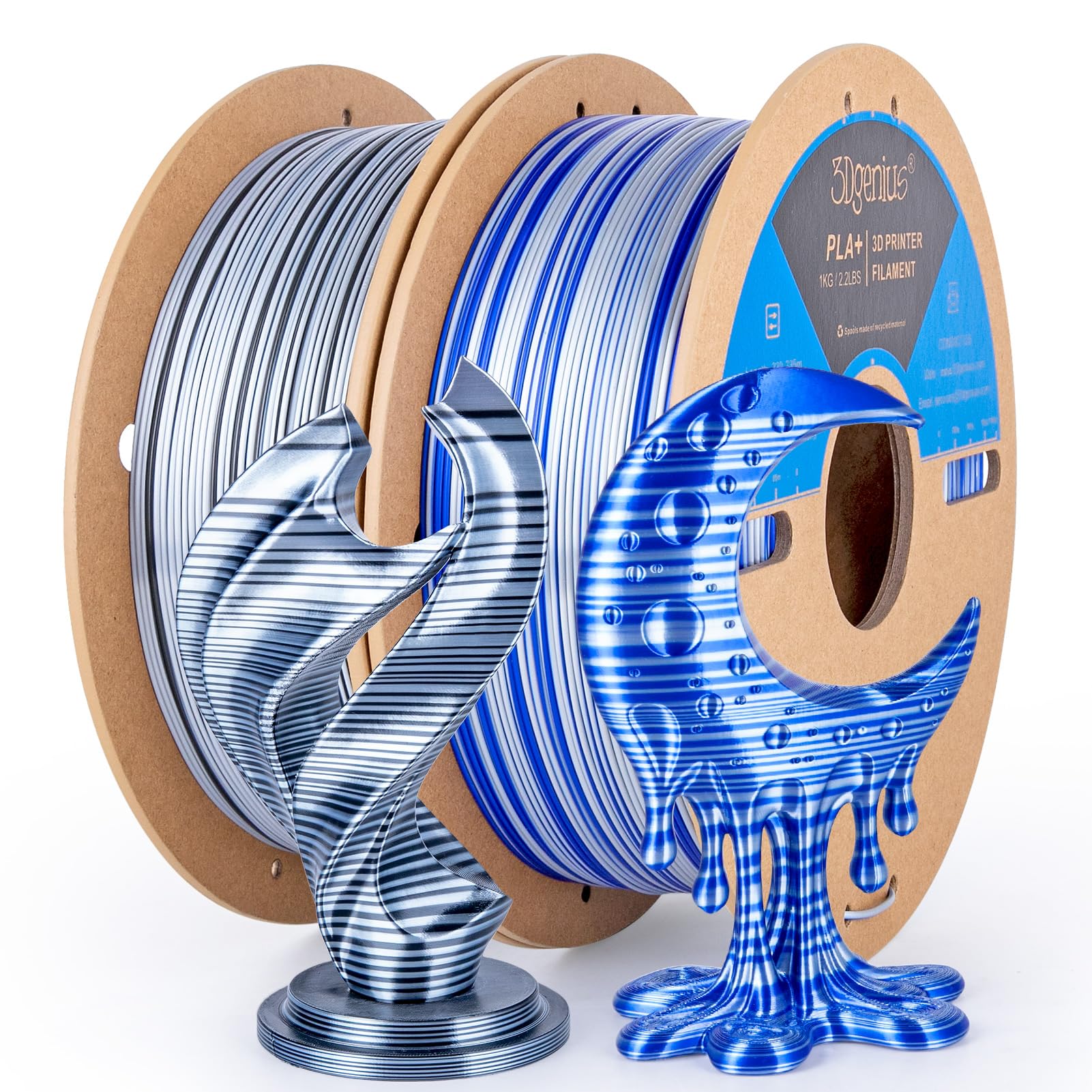 3Dgenius Silk PLA Filament 1.75mm Silk PLA 3D Printer Filament Shiny Fast Color Changing Gradient Filament 3D Printing Filament Fit Most FDM Printers, 1kg X 2 Spools, Twisted 2Pack1 Image