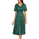 GRACE KARIN Women's Sequin V Neck Ruffle Sleeve Empire Waist Sparkly Glitter A Line Cocktail Formal Dresses