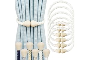 Hangtty Magnetic Curtain Tiebacks 6 Pack Cotton Boho Curtain Tie Back Decorative Rope Holdbacks for Curtains Draperies Outdoor Window Treatment Holdbacks, Cream