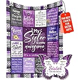 Sister Blankets from Sister, Birthday Gifts for Sisters, Cozy 60x50 Inch Soft Purple Throw for Sis (Present a Butterfly Figurine), Unique for Sis