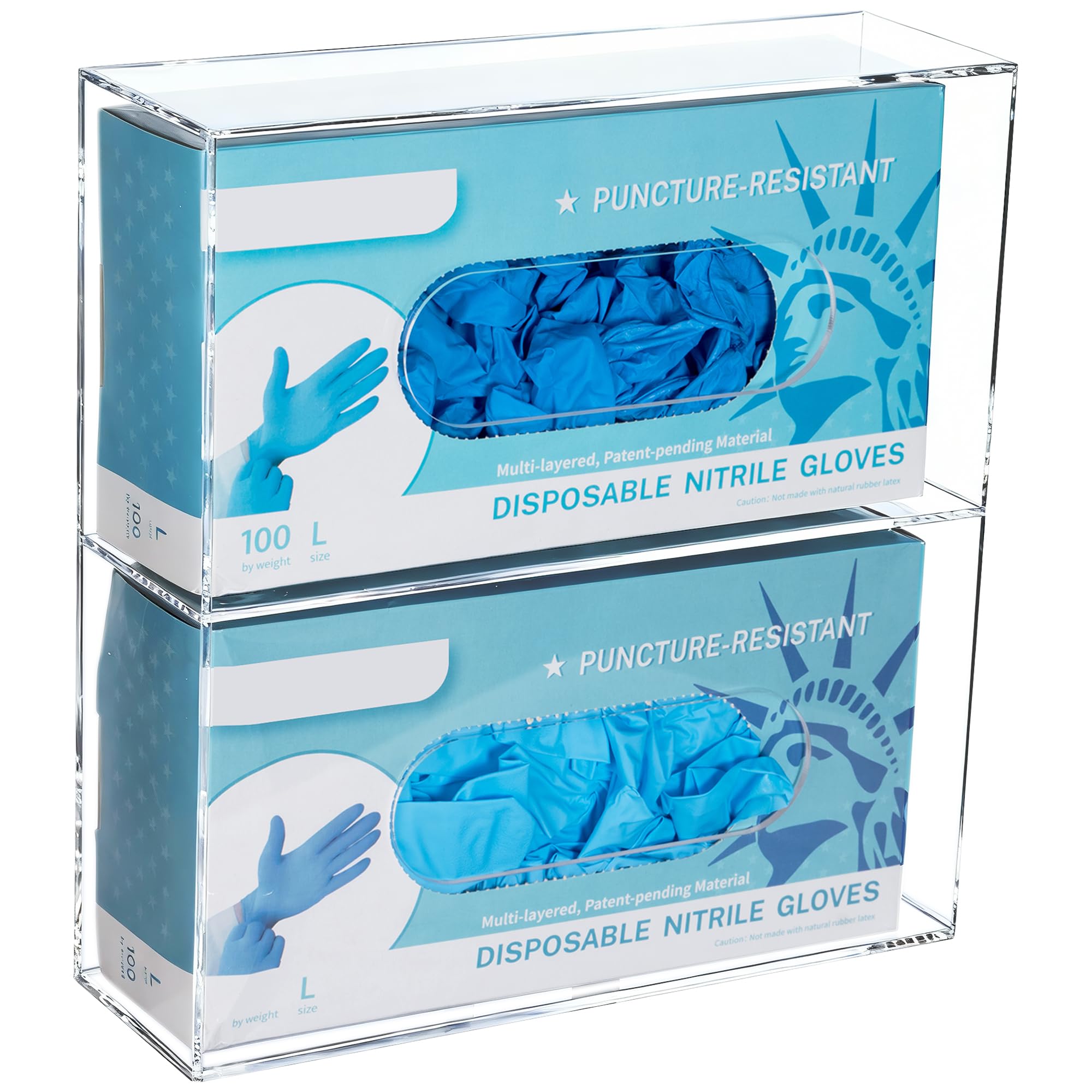 KOEMEHR Acrylic Glove Box Dispenser Holder, Wall Mounted Double Gloves Storage Box for Medical, Latex, Nitrile, Exam, Disposable Glove Boxes - Tissues Box Cover Holder, Transparent