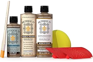 Retique It Muli-Purpose Wood Finish Kit - GO Beyond Faux Wood with Paintable Liquid Wood Based Primer and Gel Stain - Graining Tools Included (2X 8oz, Barn Wood)