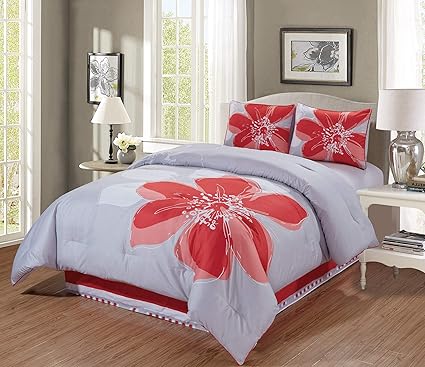 3 And 4 Piece Coral Orange Grey White Hibiscus Floral Comforter Set Comforter Set And Duvet Sets Twin Full Queen King And Cal King Size Bedding King Orange Buy Online At Best Price