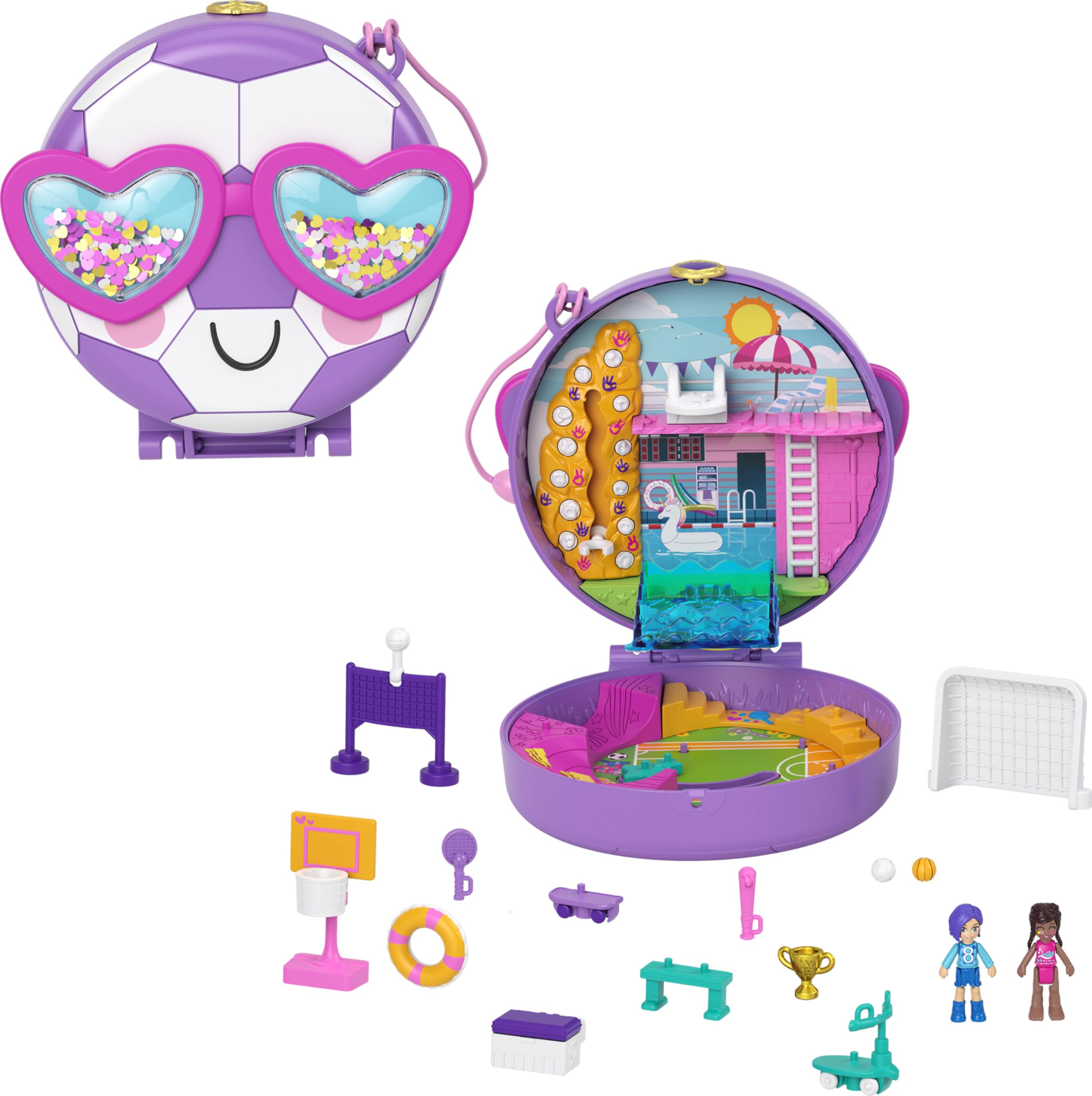 Polly Pocket Doll and Accessories, Compact with Micro Bella and Friend Dolls, 5 Reveals, Soccer Squad, HCG14