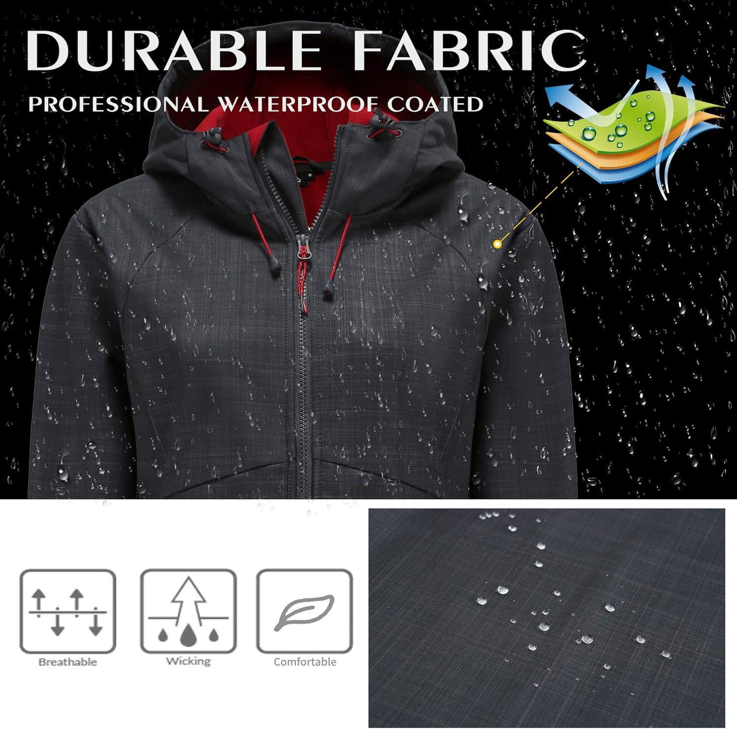 svacuam Women's Fleece Lined Softshell Waterproof Jacket Lightweight Anorak Hiking Coat: Clothing