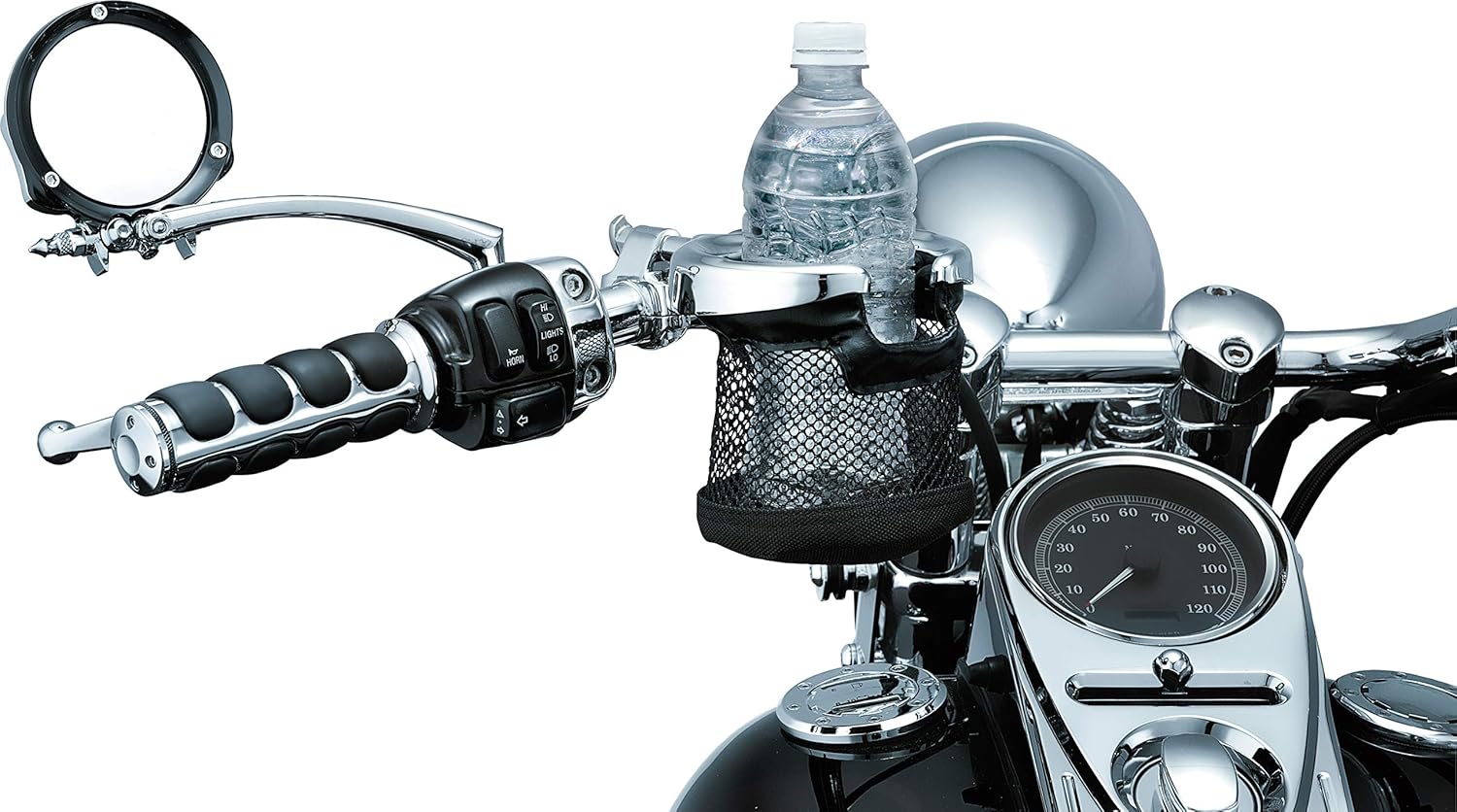 Kuryakyn 1475 Motorcycle Handlebar Accessory: Drink/Cup Holder with Mesh Basket, Universal Fit for Motorcycles with 1-1/4" Diameter Bars, Chrome: Automotive