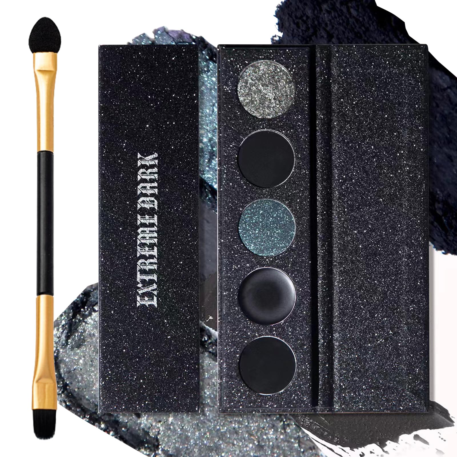Black Smokey Eyeshadow Palette Makeup, 5 Colors Black Silver Gray Blue Eye Shadow Pallets, High Pigmented Waterproof Eye Shadow Palette, Shimmer Matte Eyeshadow Palette for Women Halloween Goth Makeup