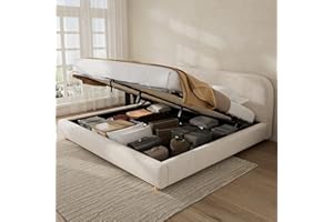 Siemd Kng Size Bed Frame with Lift Up Storage, Upholstered Bed with Headboard & Slats, No Box Spring Needed, Easy Assembly, B