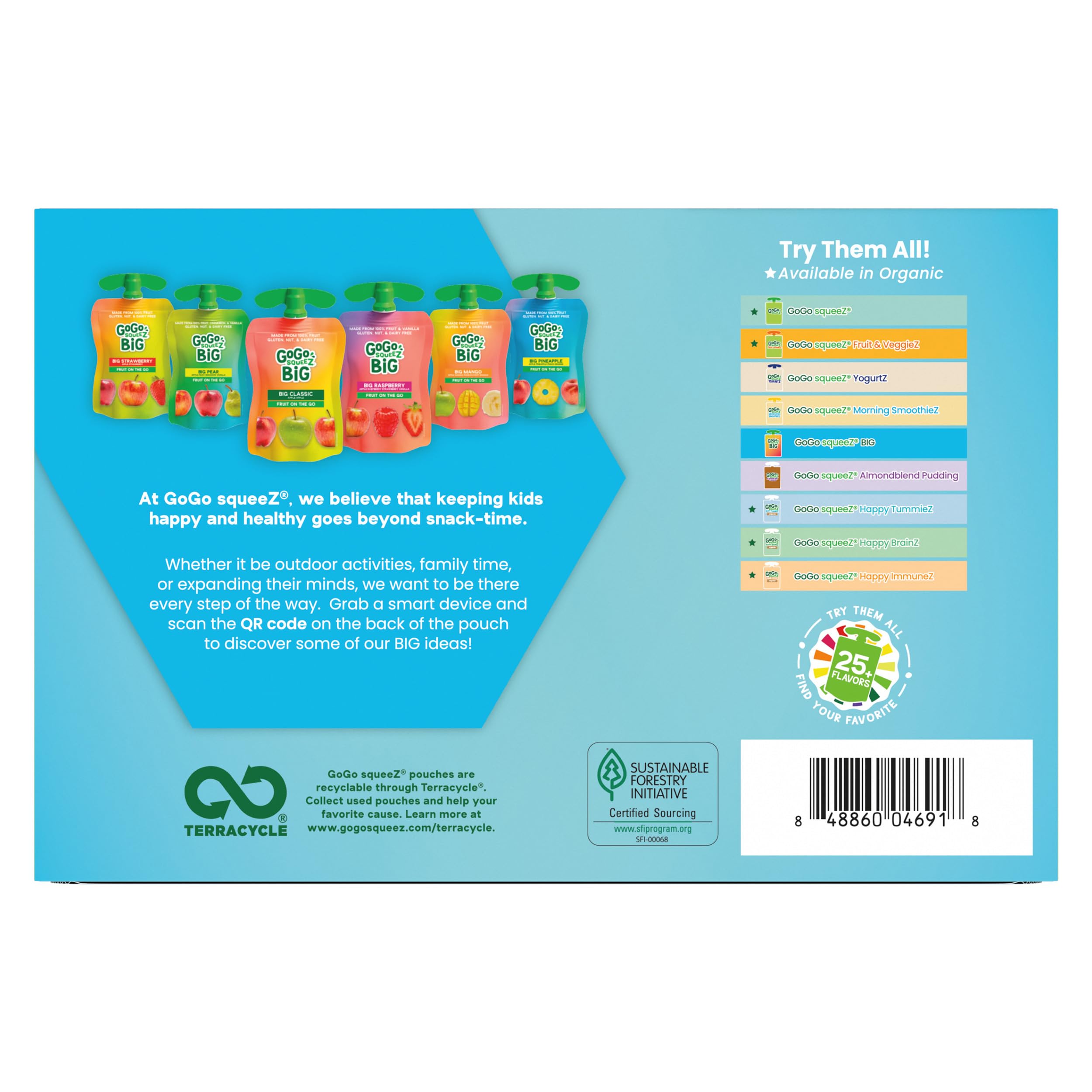 GoGo SqueeZ BIG Applesauce & Fruit Puree with Vanilla and Cinnamon Variety Pack, Pear & Raspberry, 4.2 oz. (Pack of 20), Unsweetened Fruit Snacks for Kids, Gluten Free, Nut Free, Dairy Free Pouches