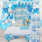 Baby Shower Decorations for Boy - All-in-One Inclusive Baby Boy Shower Blue Decorations JUMBO 165 Pcs Set - Welcome First Birthday Photo Shoot Decor Balloons Arch Boxes with Letters Kit