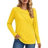 YUCOLEN Womens Long Sleeve Shirts Pleated Crew Neck Fall Trendy Tops Lightweight Tshirt for Women Casual