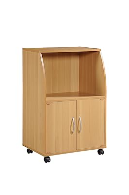 Hodedah Mini Microwave Cart with Two Doors and Storage Shelf, Beech