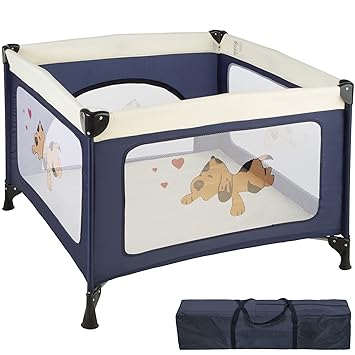 TecTake Kinder Reisebett Laufstall mit Babyeinlage - diverse Farben - (Navy Blau | Nr. 402205)