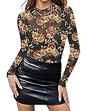 Zeagoo Mesh Long Sleeve Tops for Women Floral Sheer