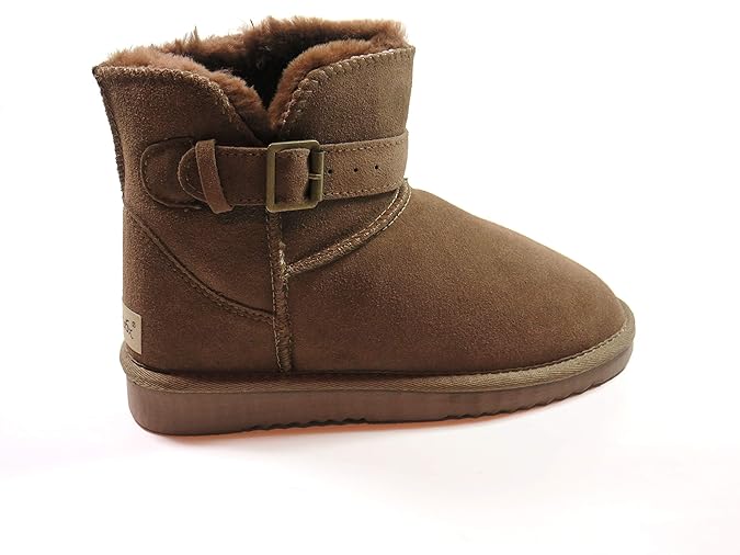 SUPER s6x Lammfell Stiefel kurz-Schaft Damen Stiefel Australisches Lammfell, Lammfell Short Boots Lammfell, Grau - Cognac - b