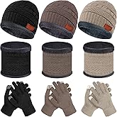 JaGely 9 Pcs Kids Winter Hat Glove Scarf Set Toddler Knit Beanie Cap Warm Neck Warmer Scarf Touchscreen Glove for 5-14 Years