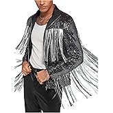BEAUDRM Men's Fringe Trim Jackets Zip Up Long Sleeve Sequin Regular Fit Spring Fall Coats