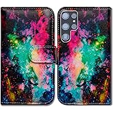 Bcov Case for Galaxy S22 Ultra, Colorful Universe Sky Leather Flip Phone Case Wallet Cover with Card Slot Holder Kickstand for Samsung Galaxy S22 Ultra 5G