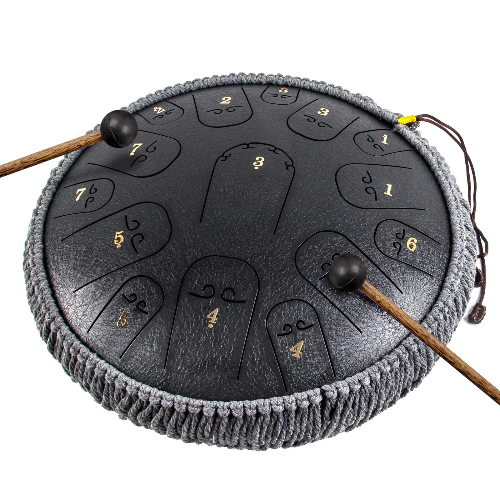 Steel Tongue Drum, Horse 14 Inch 15 Tones Tank Drum C Key Percussion Steel Drum Kit with Drum Mallets Note Stickers Finger Picks Mallet Bracket and Gig Bag(14 Inch 15 Tones Grey) Image