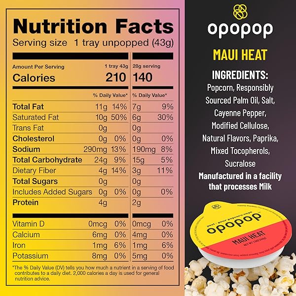 OPOPOP MICROWAVE POPCORN – POP CUPS MAUI HEAT 6-PACK, NON-GMO GOURMET POPCORN KERNELS & POPCORN FLAVORING, GLUTEN FREE SNACKS, EASY TO MAKE AND NO MESS
