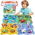 VESPRO 68PCS Puzzle Racer Kids Car Track Set 4 Series Toddler Car Track,Puzzle Track Car Play Set,Puzzle Track,Educational Puzzle Toys for Kids Ages 3+ Boys and Girls