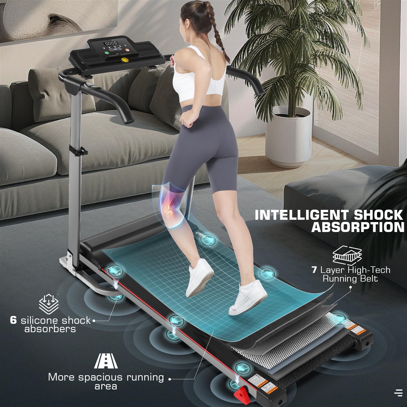 ANCHEER 2025 Premium Treadmill - 3.5HP Treadmills 350+ LBS Weight Capacity- 3-Level Incline, Foldable Design, Adjustable Height with Desk & Pulse Sensor - Perfect for Home Office & Family Workouts