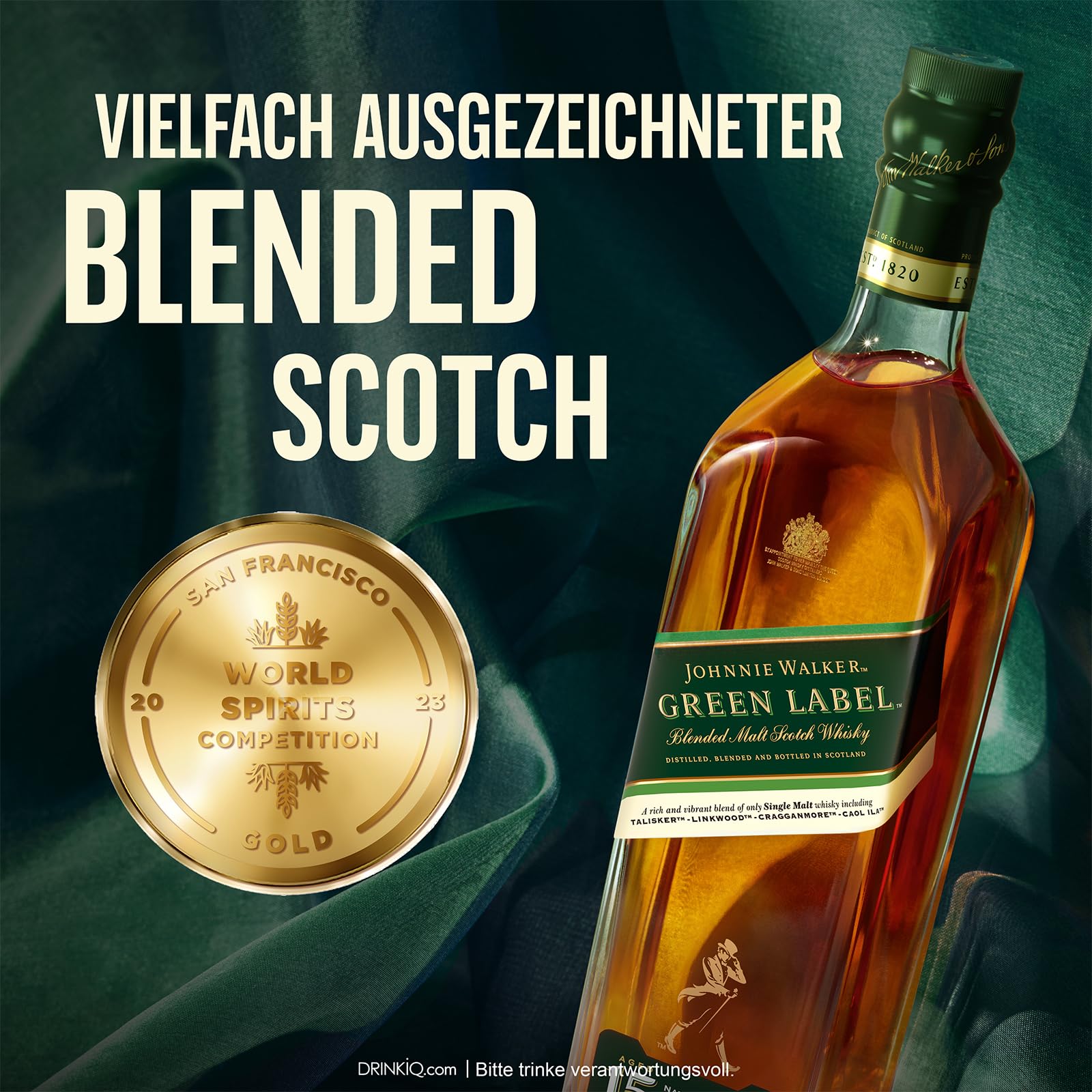Johnnie Walker Green Label, Blended Scotch Whisky, in edler Geschenkverpackung, 43% Vol, 700ml Einzelflasche 3