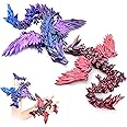 LOCYFENS 2 Pack 3D Printed Dragon with Wings Flying Dragon, Articulated 3D Dragon Toys, 3D Printed Crystal Wing Dragon Without Dragon Egg, Black Red & Black Blue Purple