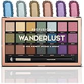 Profusion Cosmetics Wanderlust 21 Shades Eyeshadow Palette – Richly Pigmented Matte & Shimmer Finishes with Blending Brush, Long-Wearing, Travel-Friendly, Vegan & Cruelty-Free Makeup Set
