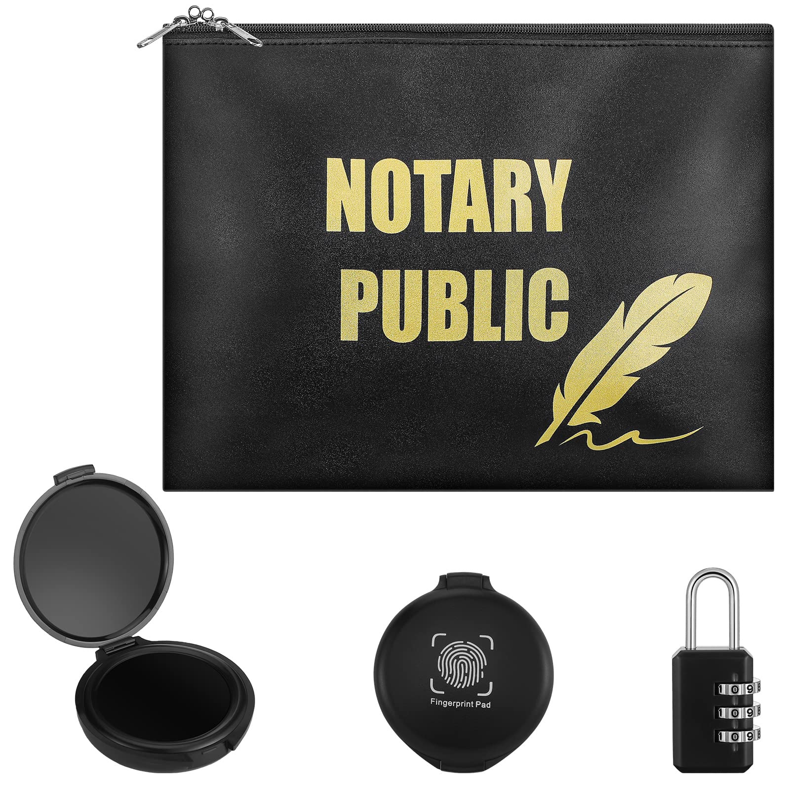 Photo 1 of Notary Bag and Lock Fingerprint Ink Pad Kit Black Waterproof Notary Bag Notary Public Locking Bag Security Bag 2 Thumbprint Ink Pads Notary Supplies Kit Metal Combination Lock(4 Pack)