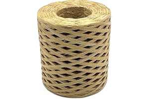 SILLLULE Raffia Paper Craft Ribbon,1/4 Inch 656 Feet Raffia Twine String for Gifts Wrapping,Raffia Ribbon Raffia Paper Rope for Craft Weaving Hats Bags Knitted Crochet DIY Craft Projects,Light Brown