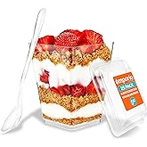 Emporio Kitchen 5oz Plastic Dessert Cups with Lids and Spoons - Appetizer Cups for Pudding, Parfait, Ice Cream, and Cocktails, BPA-Free, Clear Reusable Serving Cups, Elegant Design, Pack of 25