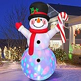 8 FT Tall Christmas Inflatables Outdoor Decorations Blow Up Snowman Inflatable Candy Cane, Build-in Rotating Colorful LEDs Xmas Snow Man Blowups Yard Decoration for Party Holiday Indoor Lawn Garden