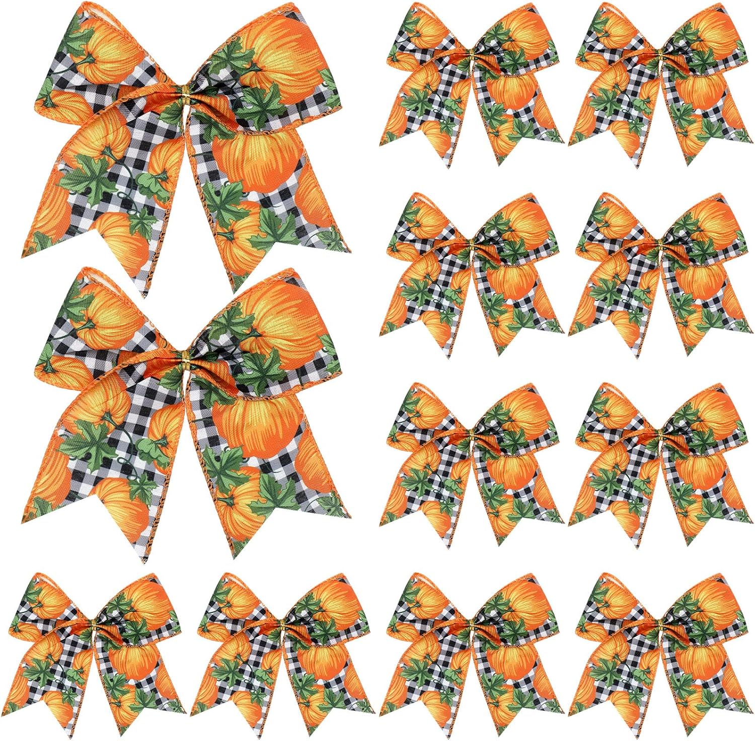 Bows & Ribbons - Crowye 12 Pcs Fall Thanksgiving Wreath Bow Orange Buffalo Plaid Bows Pumpkin Maple Leaf Decorative Bows Autumn Tree Topper for Indoor Outdoor Home Decor Supplies (Black Grid Pumpkin)