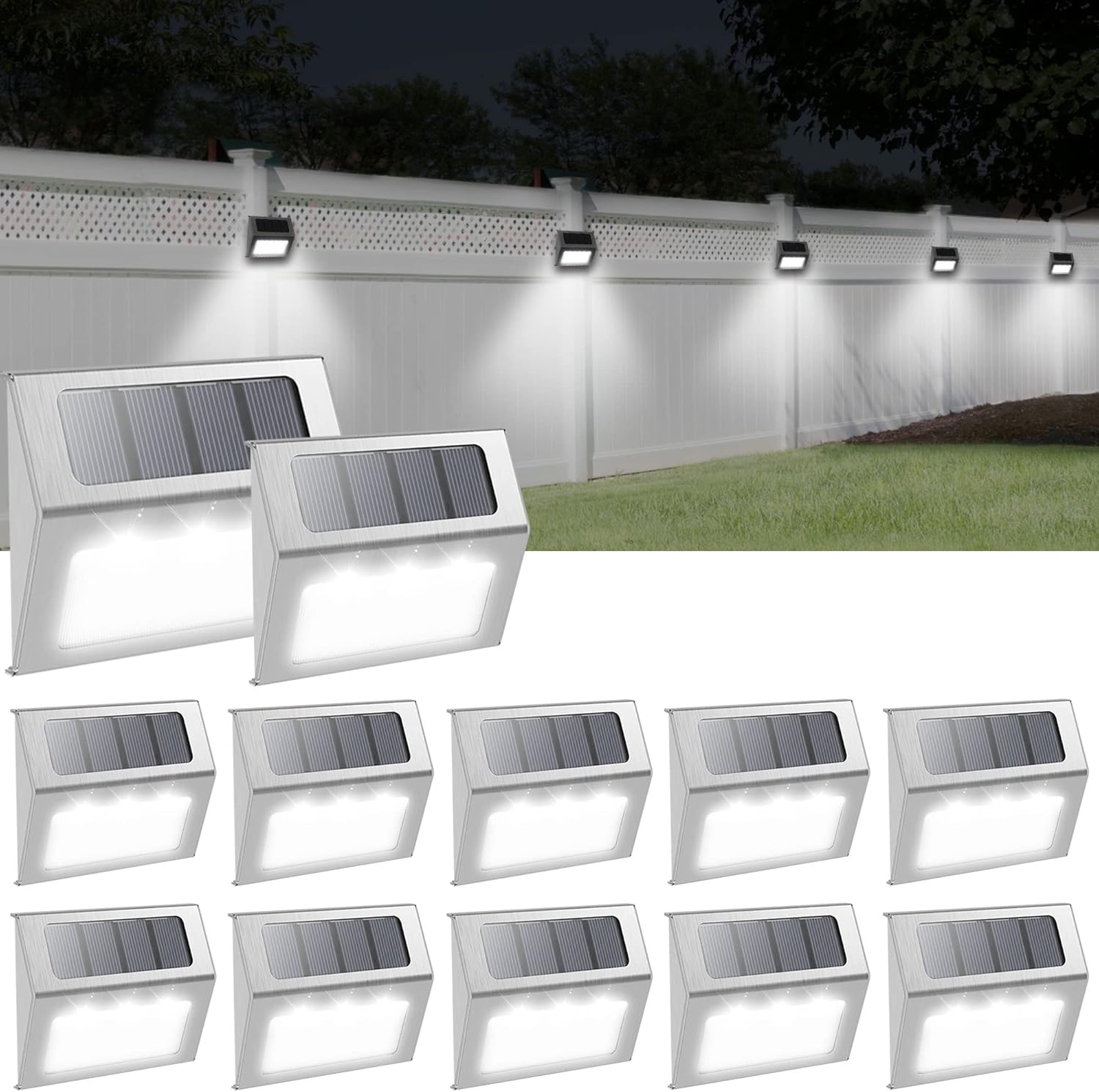 Lighting - Solar Powered Step Lights,12 Pack Deck Lights Outdoor, Stair Waterproof for Driveway, Fence, Patio, Garden, Pathway, Cold White