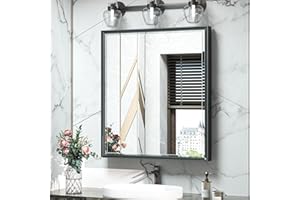 TokeShimi 24x26 Recessed Medicine Cabinet with Mirror Wall Mounted, Metal Beveled Mirror with Storage for Bathroom Vanity, Aluminum Alloy Medicine Cabinet Mirrored Black