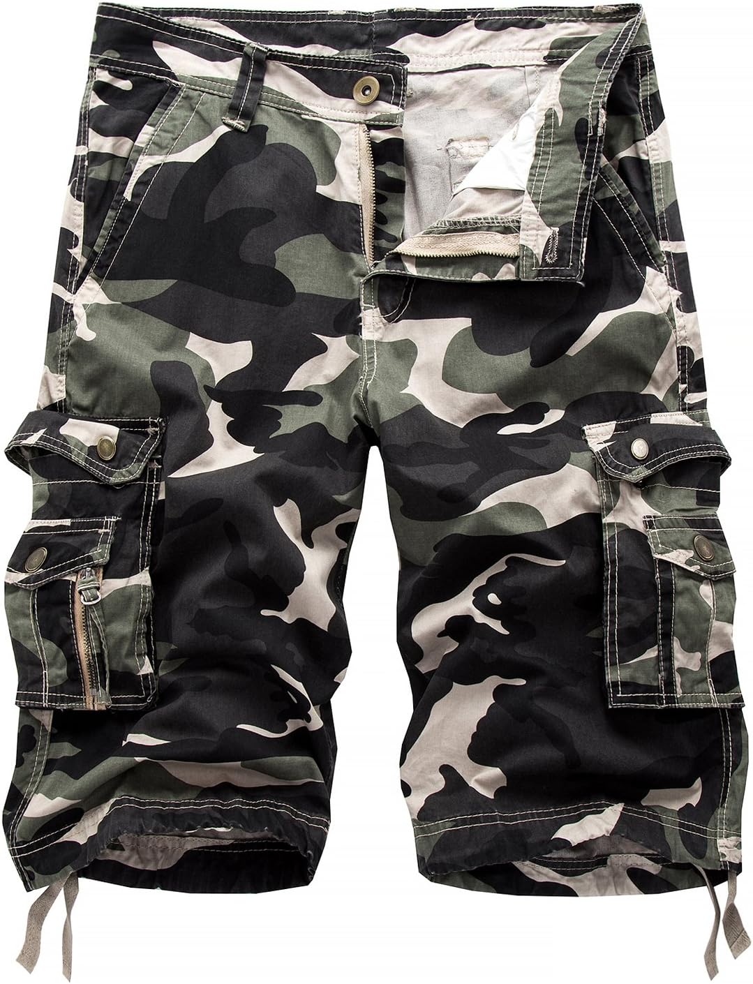 AUYUG Mens Camo Cargo Shorts Summer Cotton Chino Combat Half Pant Camouflage Shorts