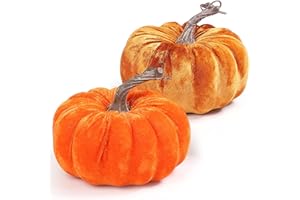 DuHouse 2PCS Artificial Velvet Pumpkins – Faux Pumpkins for Fall Decor, Thanksgiving, Halloween, Harvest, Home Party, Table Centerpiece