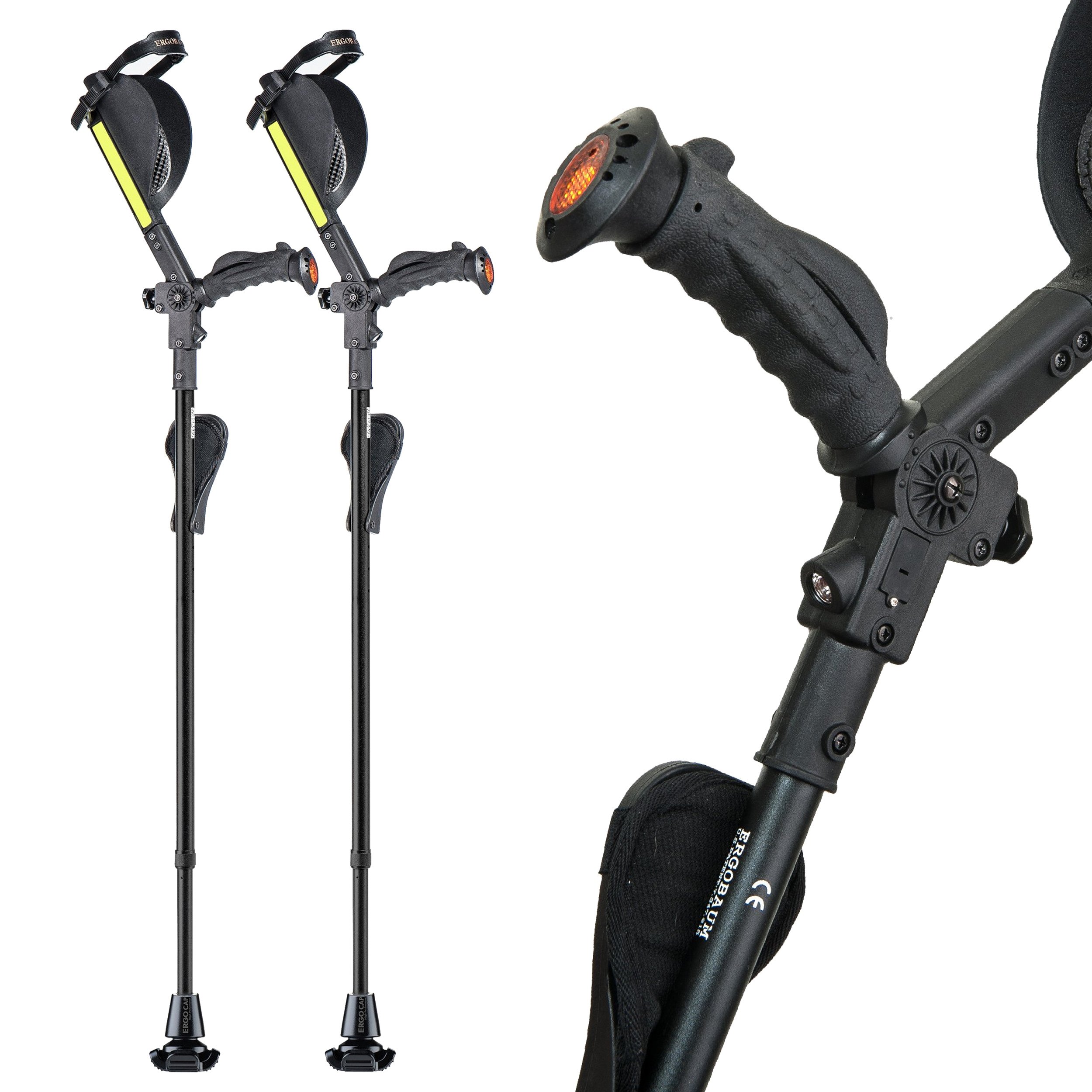 Ergobaum 7G Adjustable Folding Ergonomic Shock-Absorbing Crutches (Pair) (Black)